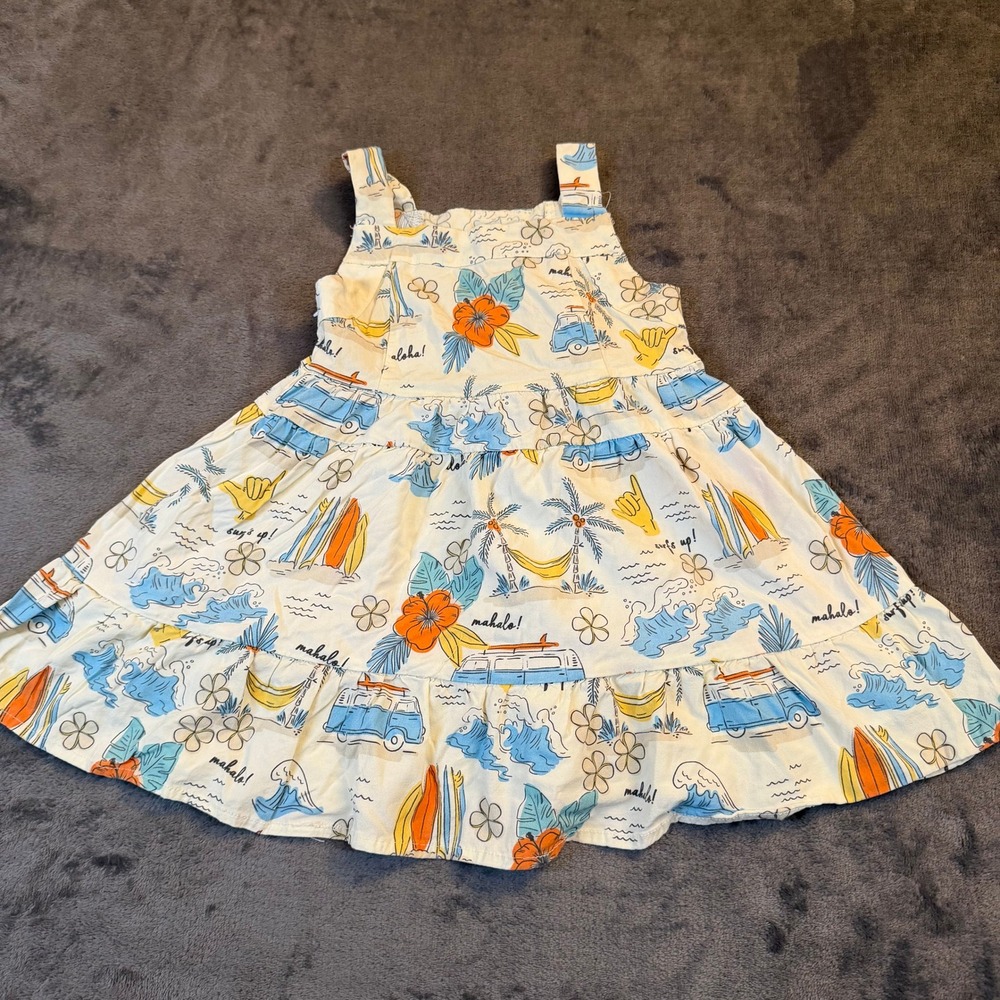 Chaser Tropical Surf Tiered Dress‎ Kids Size 2 Cream Sleeveless Rayon Blend